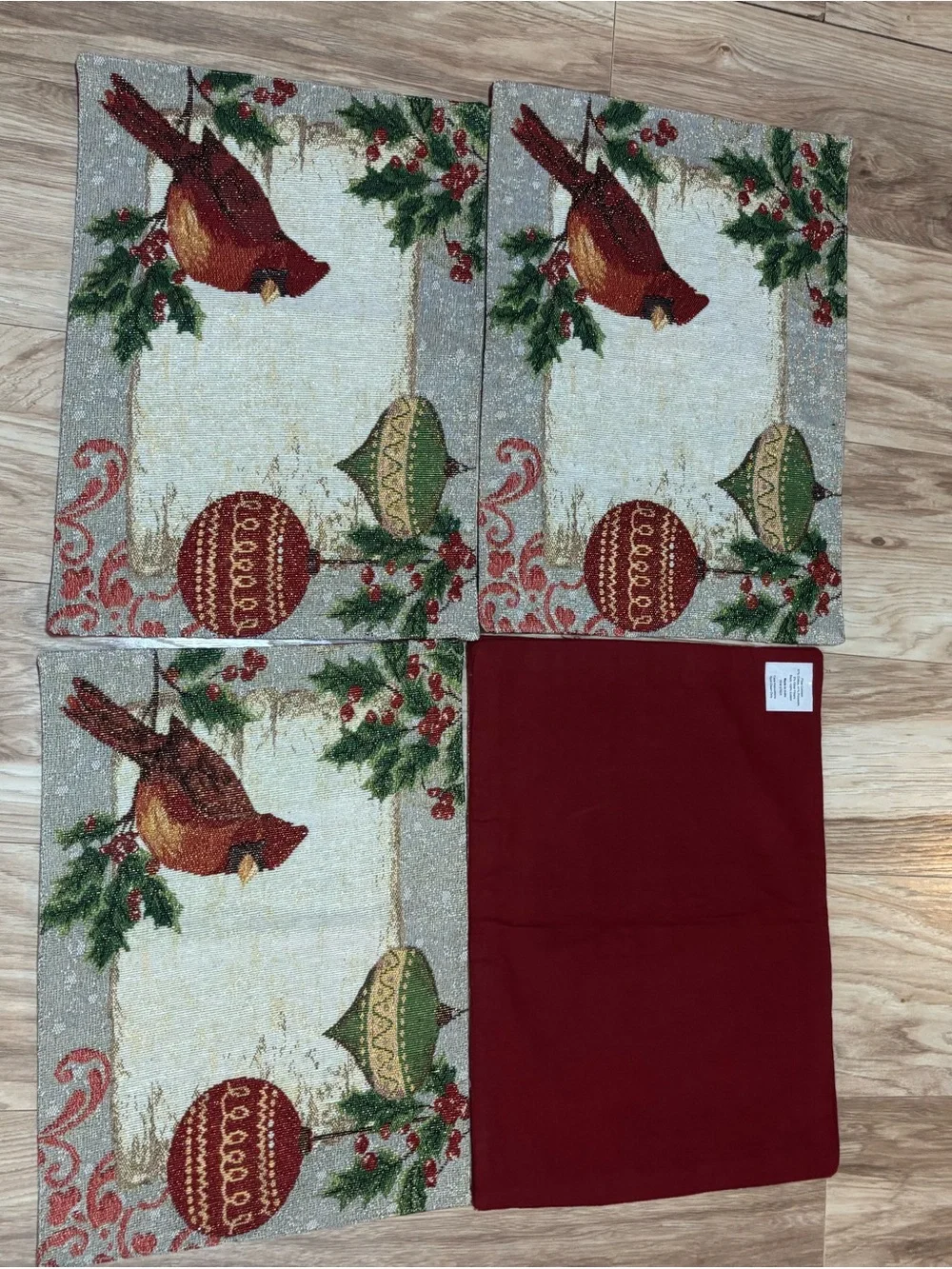 Holiday Time Red Cardinal & Ornaments Holiday Table Accent - Red, Green, Gold
